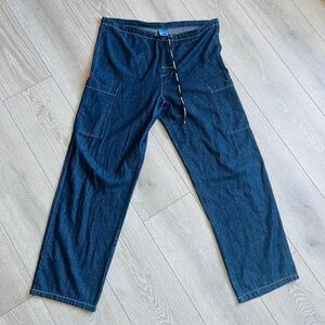 Dickies Mens Relaxed Denim Cargo Pants Draw String Straight Cut Flat Front Solid